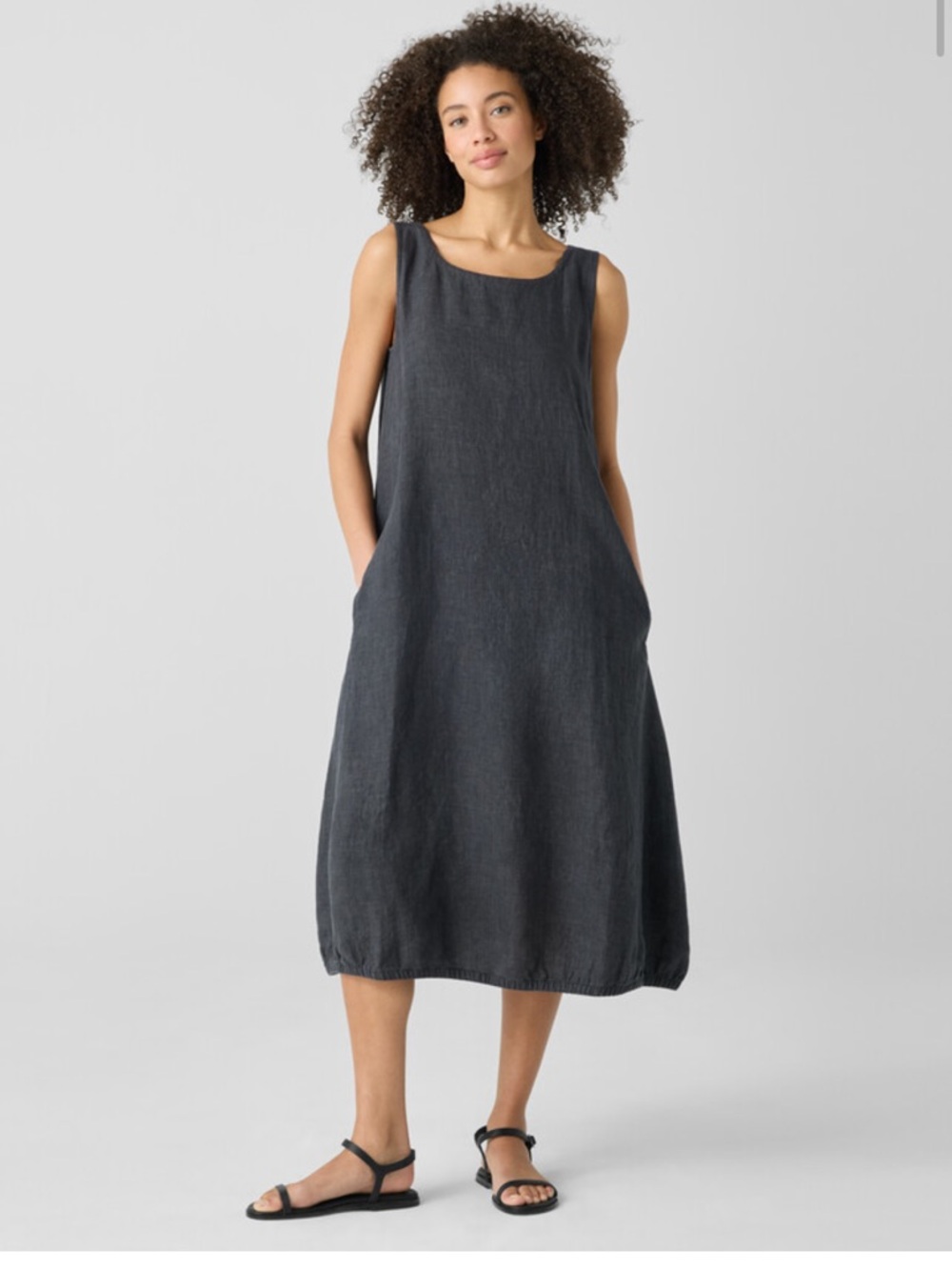 Eileen Fisher Graphite linen lantern dress